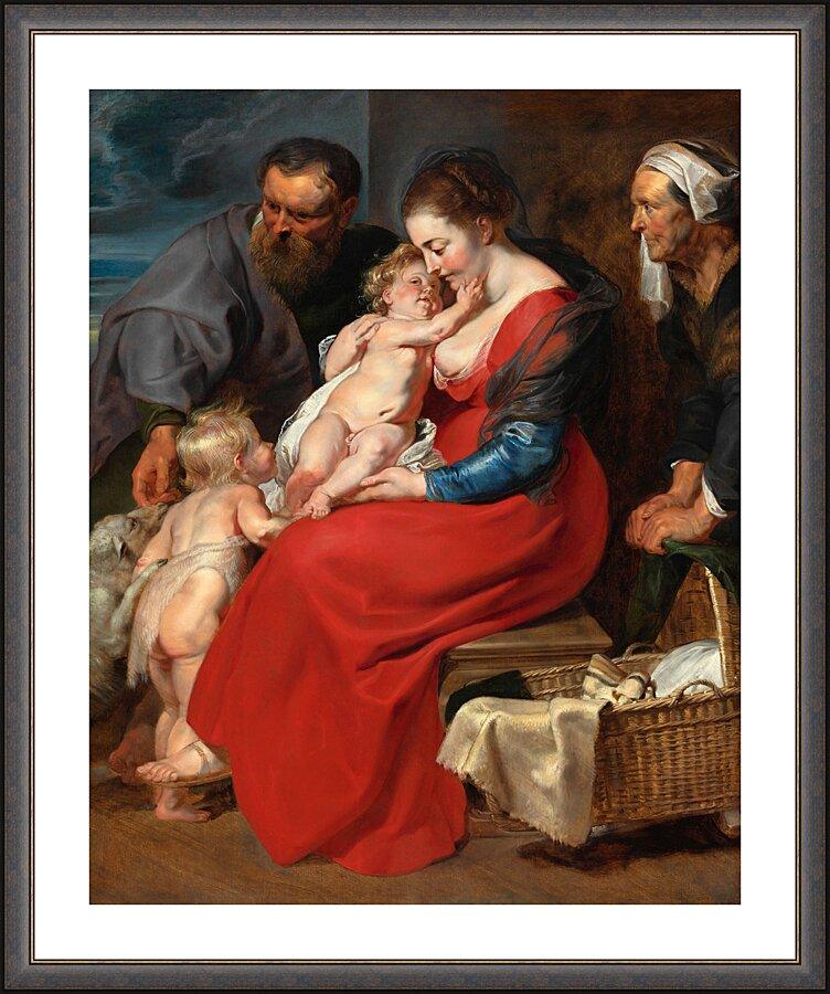 Wall Frame Espresso, Matted - Holy Family with Sts. Elizabeth and John the Baptist by Museum Art - Trinity Stores