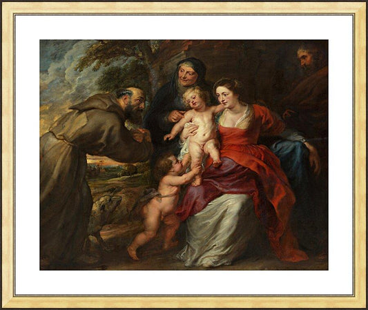 Wall Frame Gold, Matted - Holy Family with Sts. Francis and Anne and Infant St. John the Baptist by Museum Art