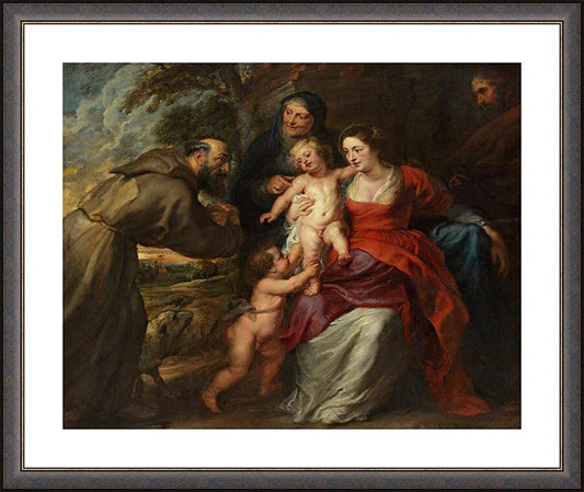 Wall Frame Espresso, Matted - Holy Family with Sts. Francis and Anne and Infant St. John the Baptist by Museum Art