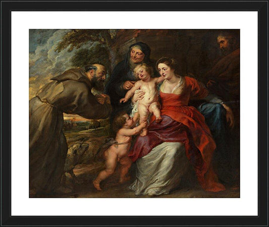 Wall Frame Black, Matted - Holy Family with Sts. Francis and Anne and Infant St. John the Baptist by Museum Art