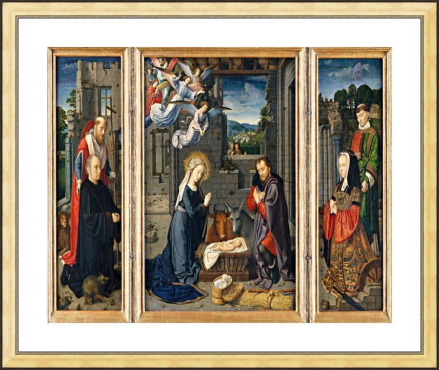 Wall Frame Gold, Matted - Nativity with Donors and Sts. Jerome and Leonard by Museum Art - Trinity Stores