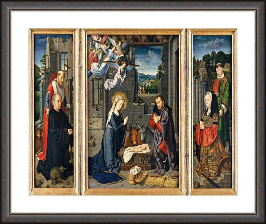 Wall Frame Espresso, Matted - Nativity with Donors and Sts. Jerome and Leonard by Museum Art