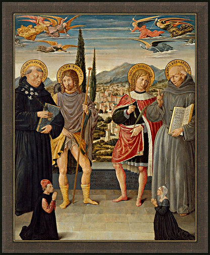 Wall Frame Espresso - Sts. Nicholas of Tolentino, Roch, Sebastian, Bernardino of Siena, with Kneeling Donors by Museum Art - Trinity Stores