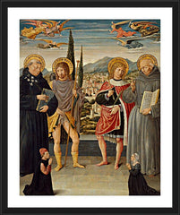 Wall Frame Black - Sts. Nicholas of Tolentino, Roch, Sebastian, Bernardino of Siena, with Kneeling Donors by Museum Art