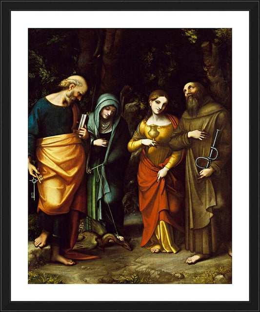 Wall Frame Black, Matted - Sts. Peter, Martha, Mary Magdalen, and Leonard by Museum Art