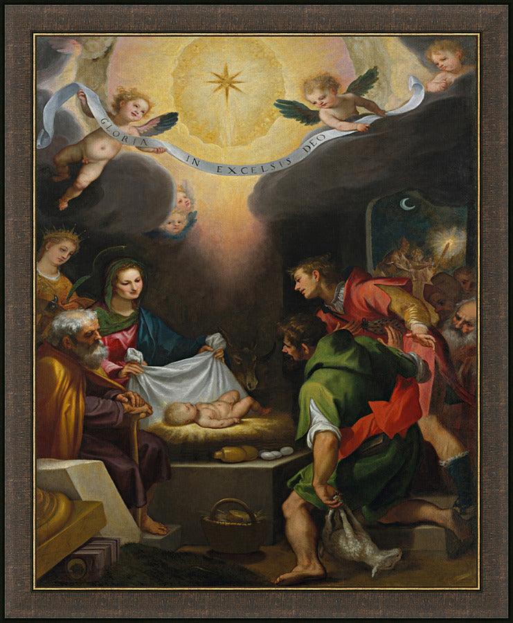 Wall Frame Espresso - Adoration of the Shepherds with St. Catherine of Alexandria by Museum Art