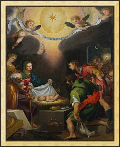 Wall Frame Gold - Adoration of the Shepherds with St. Catherine of Alexandria by Museum Art