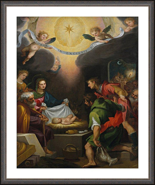 Wall Frame Espresso, Matted - Adoration of the Shepherds with St. Catherine of Alexandria by Museum Art
