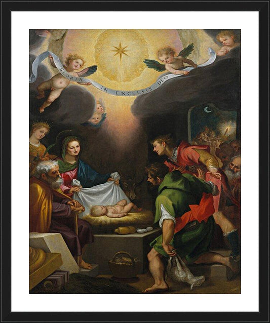Wall Frame Black, Matted - Adoration of the Shepherds with St. Catherine of Alexandria by Museum Art