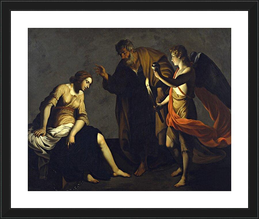 Wall Frame Black, Matted - St. Agatha Attended by St. Peter and Angel in Prison by Museum Art - Trinity Stores