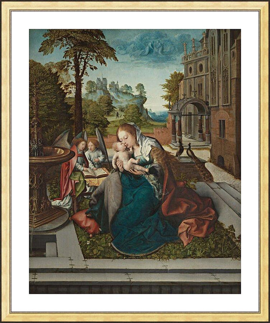Wall Frame Gold, Matted - Mary and Child with Angels by Museum Art