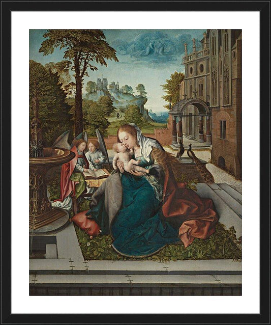 Wall Frame Black, Matted - Mary and Child with Angels by Museum Art