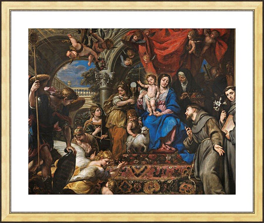 Wall Frame Gold, Matted - Mary and Child Between Theological Virtues and Saints by Museum Art