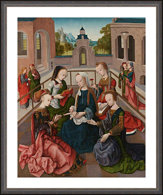 Wall Frame Espresso, Matted - Mary and Child with Four Holy Virgins by Museum Art