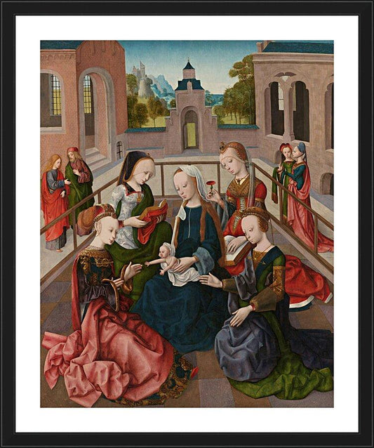 Wall Frame Black, Matted - Mary and Child with Four Holy Virgins by Museum Art