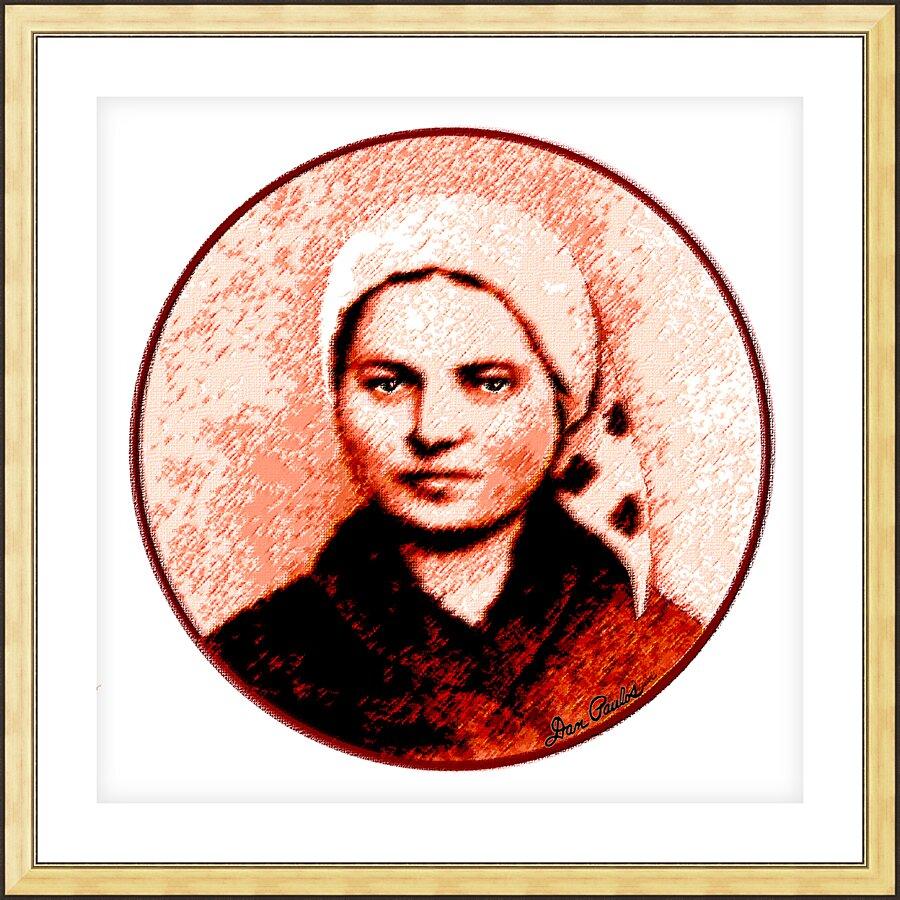 Wall Frame Gold, Matted - St. Bernadette of Lourdes - Circle by Dan Paulos - Trinity Stores