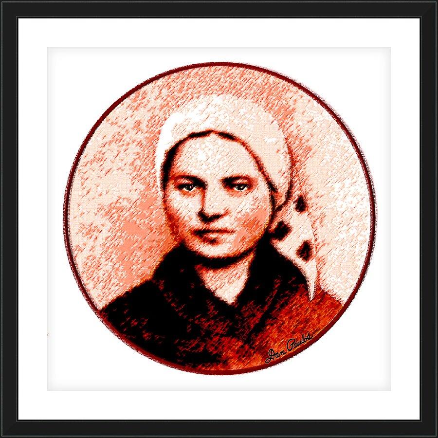 Wall Frame Black, Matted - St. Bernadette of Lourdes - Circle by D. Paulos