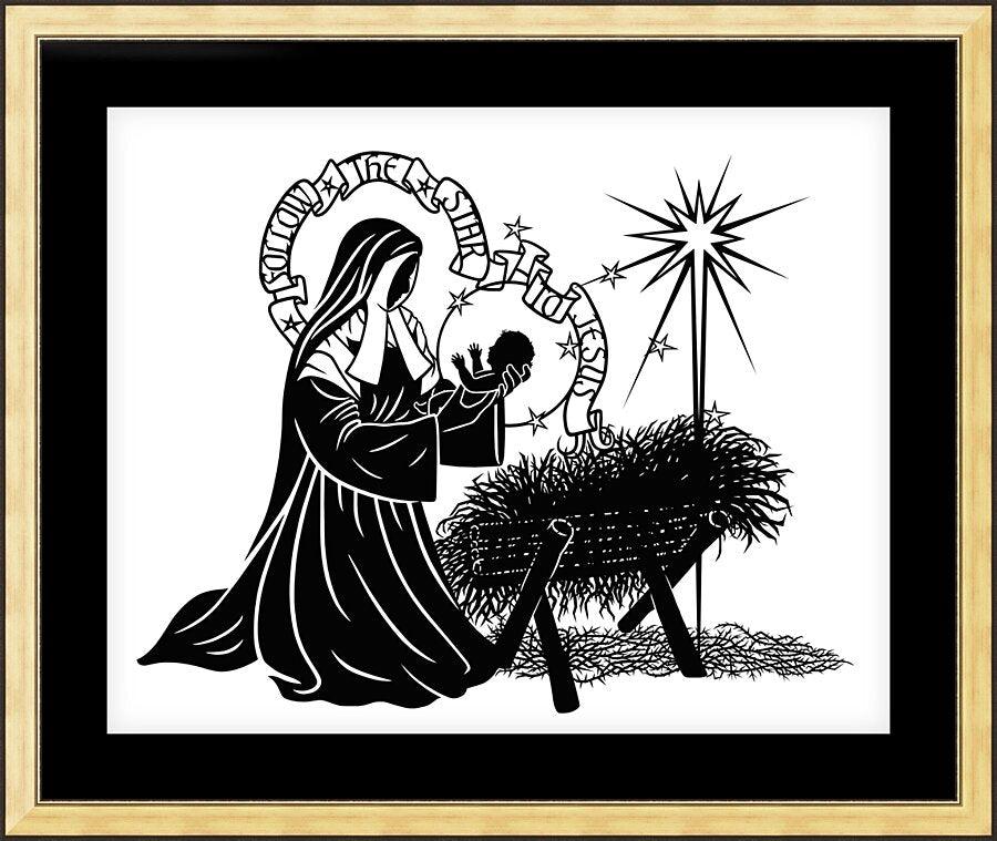 Wall Frame Gold, Matted - St. Bernadette of Lourdes - Manger by Dan Paulos - Trinity Stores