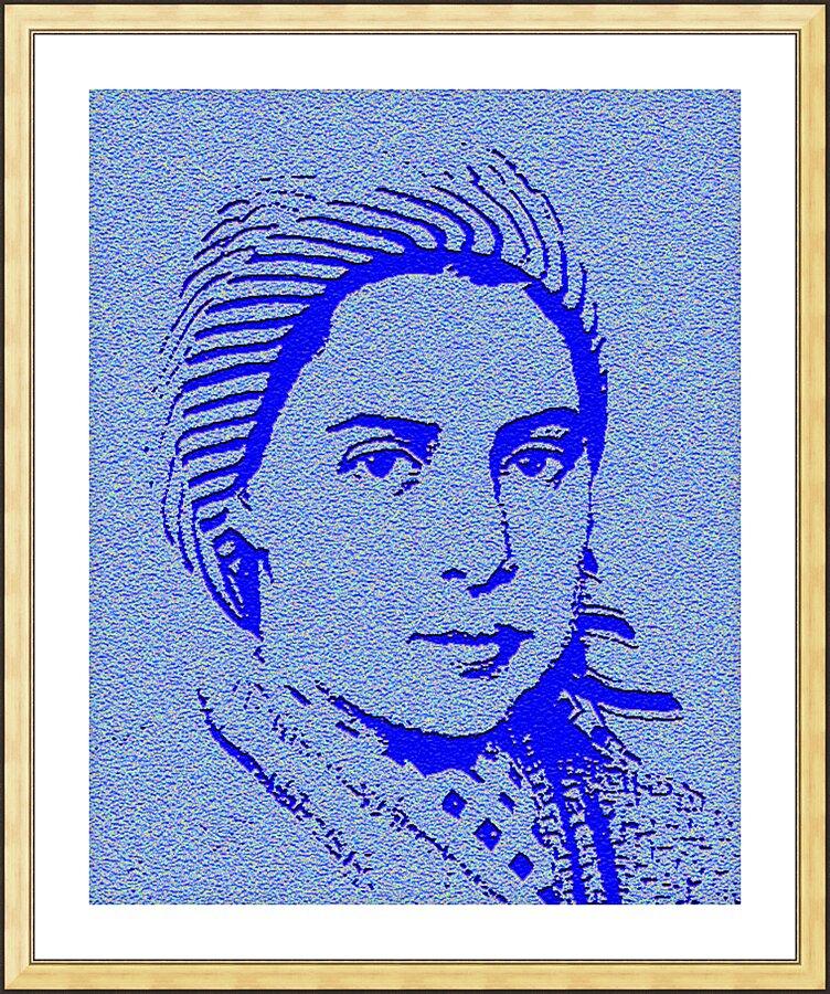 Wall Frame Gold, Matted - St. Bernadette of Lourdes - In Blue by D. Paulos