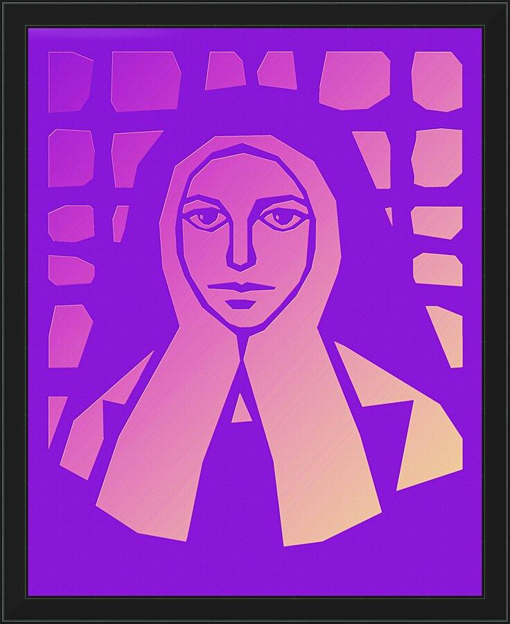 Wall Frame Black - St. Bernadette of Lourdes - Purple Glass by D. Paulos