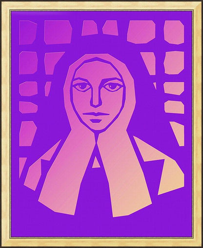 Wall Frame Gold - St. Bernadette of Lourdes - Purple Glass by D. Paulos