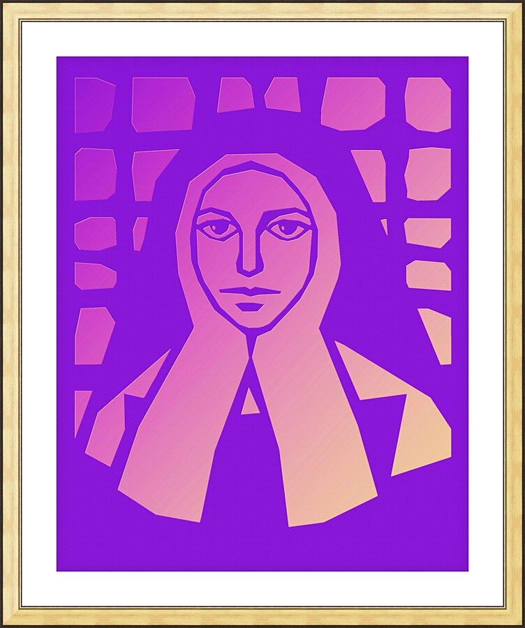 Wall Frame Gold, Matted - St. Bernadette of Lourdes - Purple Glass by Dan Paulos - Trinity Stores