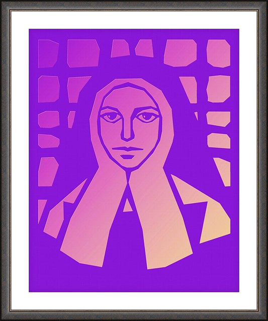 Wall Frame Espresso, Matted - St. Bernadette of Lourdes - Purple Glass by D. Paulos