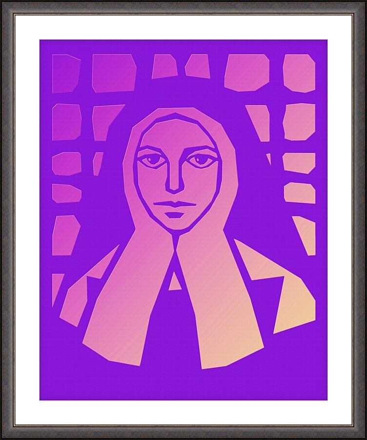 Wall Frame Espresso, Matted - St. Bernadette of Lourdes - Purple Glass by Dan Paulos - Trinity Stores