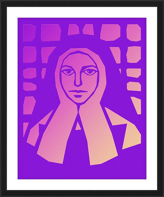 Wall Frame Black, Matted - St. Bernadette of Lourdes - Purple Glass by D. Paulos
