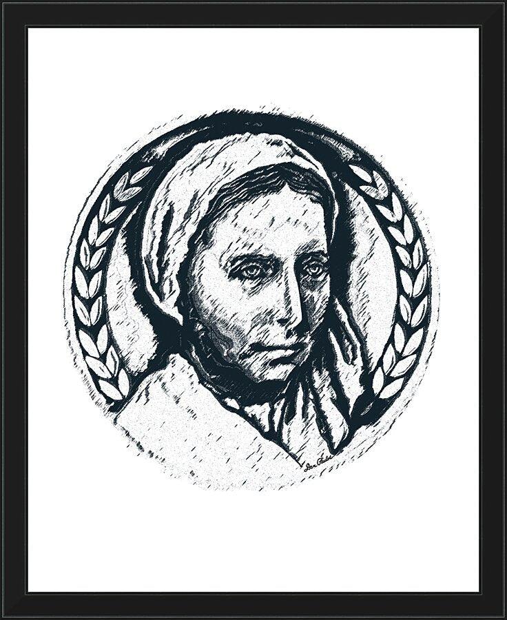 Wall Frame Black - St. Bernadette of Lourdes - Pen and Ink by D. Paulos