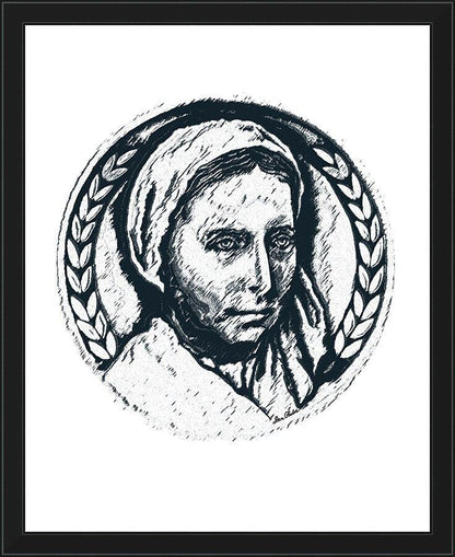 Wall Frame Black - St. Bernadette of Lourdes - Pen and Ink by Dan Paulos - Trinity Stores