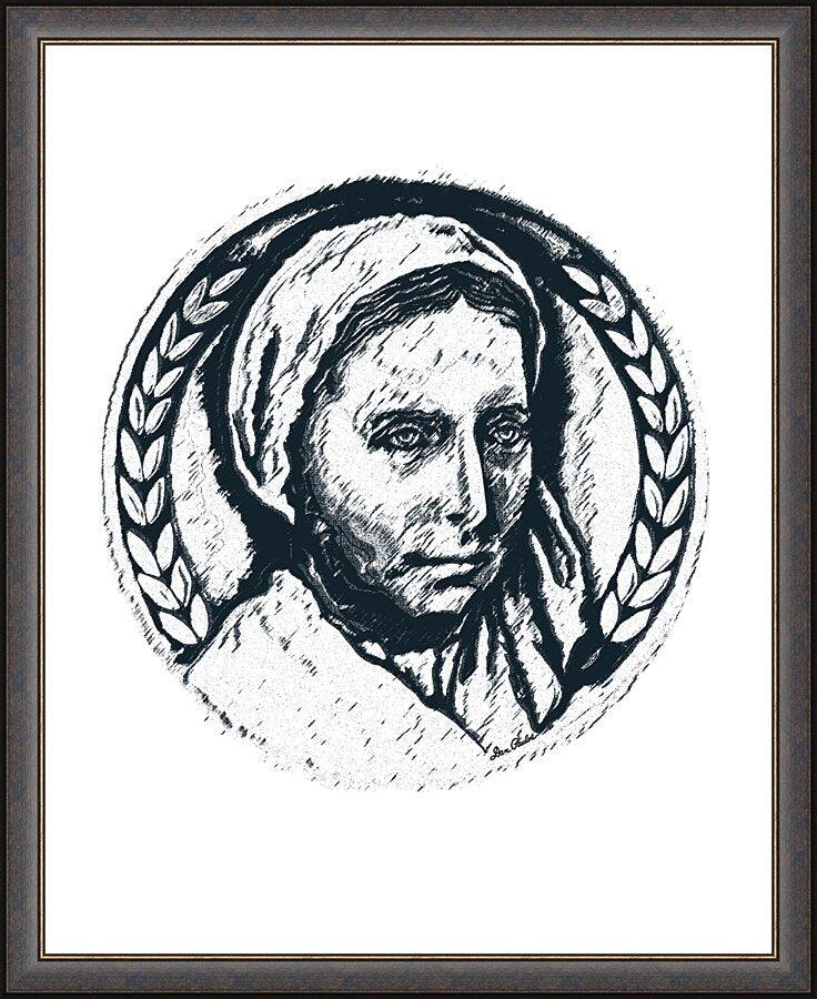 Wall Frame Espresso - St. Bernadette of Lourdes - Pen and Ink by Dan Paulos - Trinity Stores