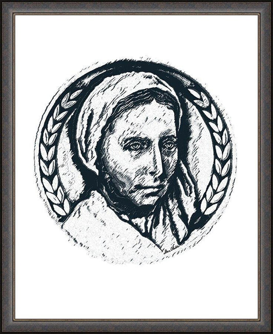 Wall Frame Espresso - St. Bernadette of Lourdes - Pen and Ink by D. Paulos