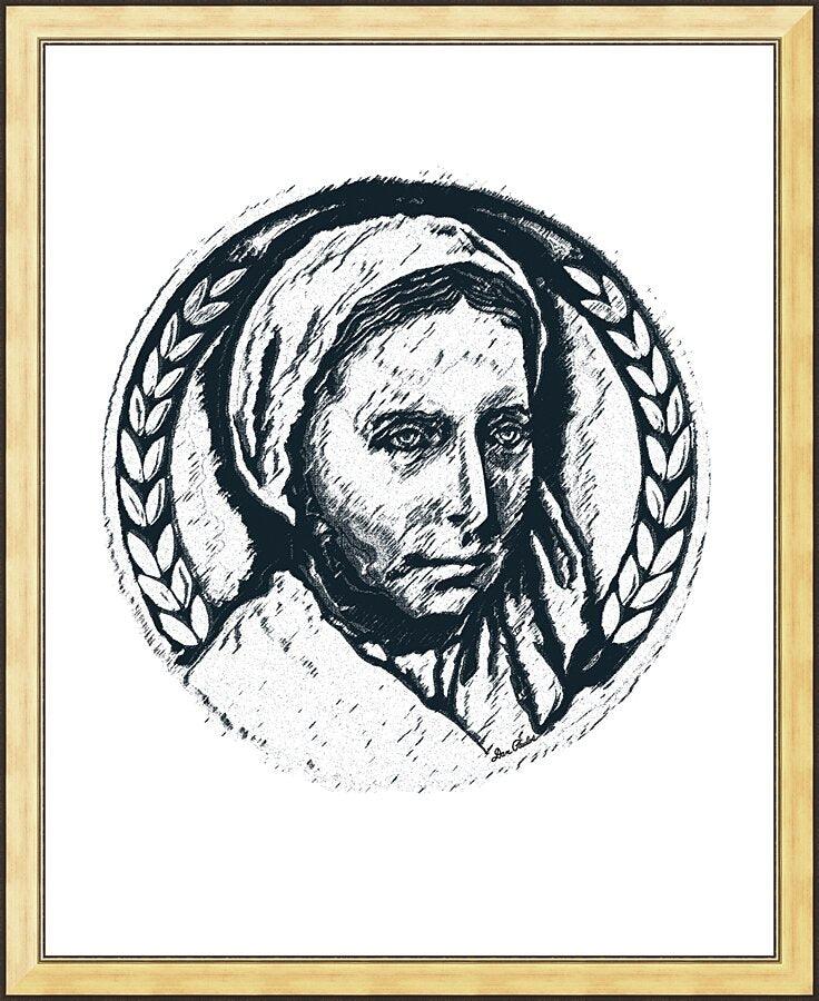 Wall Frame Gold - St. Bernadette of Lourdes - Pen and Ink by D. Paulos