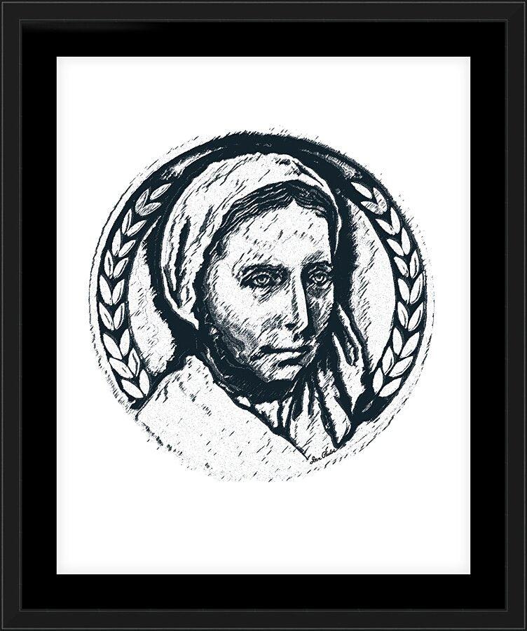 Wall Frame Black, Matted - St. Bernadette of Lourdes - Pen and Ink by D. Paulos