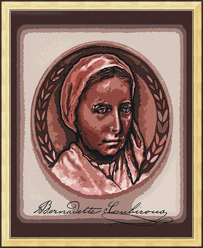Wall Frame Gold - St. Bernadette of Lourdes - Portrait with Signature by Dan Paulos - Trinity Stores