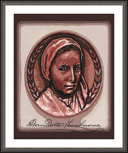 Wall Frame Espresso, Matted - St. Bernadette of Lourdes - Portrait with Signature by D. Paulos