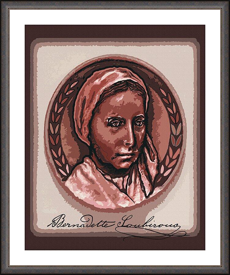 Wall Frame Espresso, Matted - St. Bernadette of Lourdes - Portrait with Signature by Dan Paulos - Trinity Stores