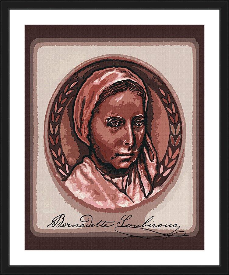 Wall Frame Black, Matted - St. Bernadette of Lourdes - Portrait with Signature by D. Paulos
