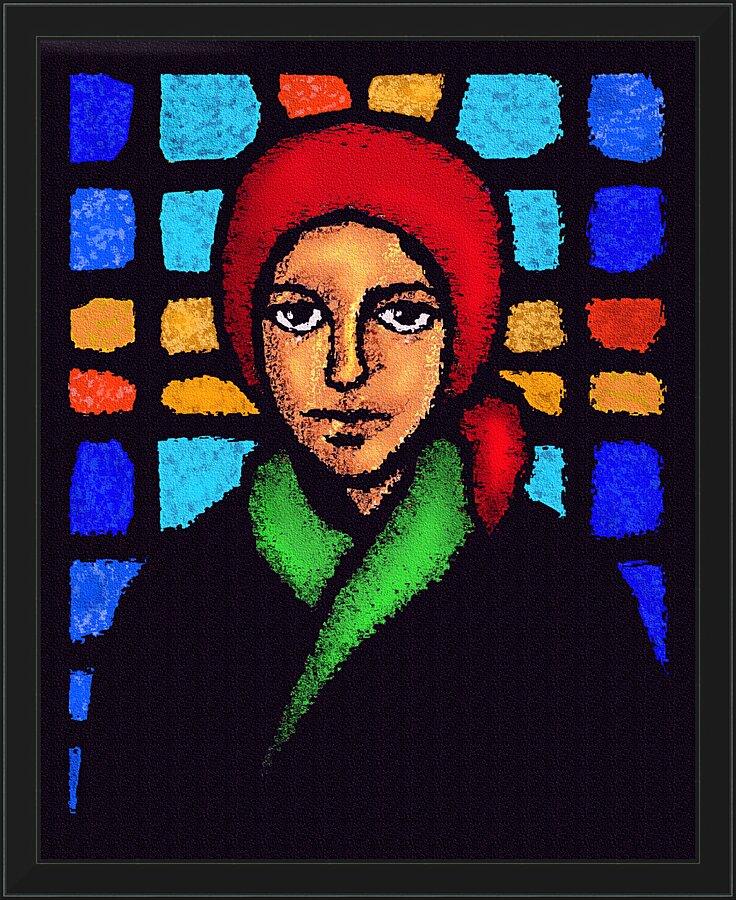 Wall Frame Black - St. Bernadette of Lourdes - Stained Glass by D. Paulos