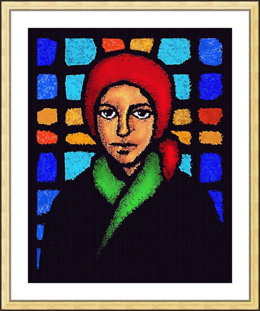 Wall Frame Gold, Matted - St. Bernadette of Lourdes - Stained Glass by D. Paulos