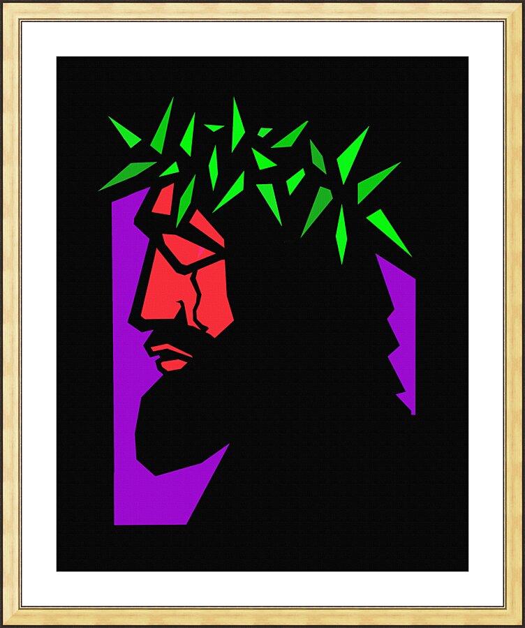 Wall Frame Gold, Matted - Christ Hailed as King - Stained Glass by D. Paulos