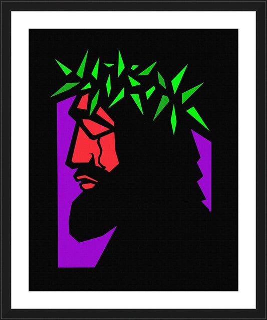 Wall Frame Black, Matted - Christ Hailed as King - Stained Glass by D. Paulos