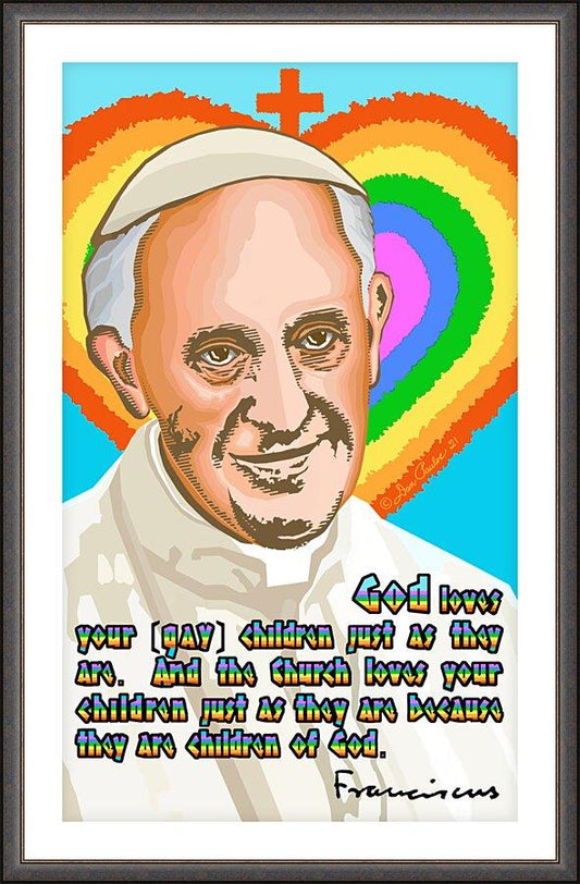 Wall Frame Espresso, Matted - Pope Francis - God Loves Your Children by Dan Paulos