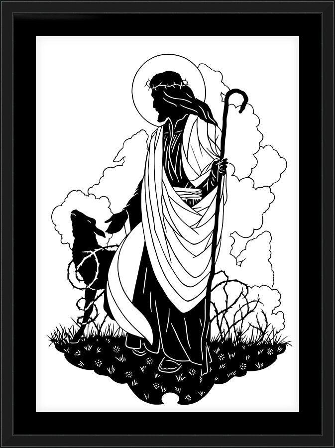 Wall Frame Black, Matted - Good Shepherd by D. Paulos