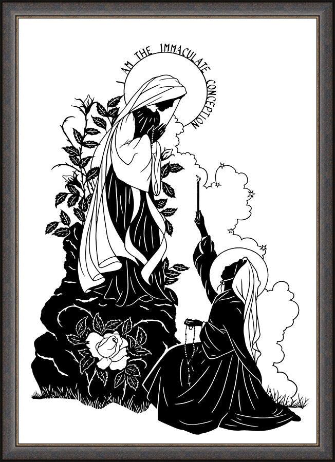 Wall Frame Espresso - Our Lady and St. Bernadette of Lourdes - "I Love Thee, Madame" by D. Paulos