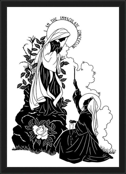Wall Frame Black - Our Lady and St. Bernadette of Lourdes - "I Love Thee, Madame" by D. Paulos