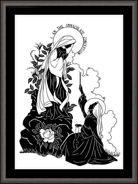 Wall Frame Espresso, Matted - Our Lady and St. Bernadette of Lourdes - "I Love Thee, Madame" by D. Paulos