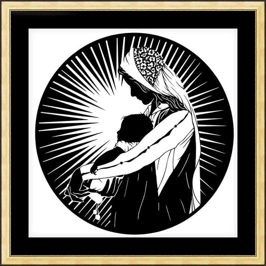 Wall Frame Gold, Matted - Our Lady of the Light - ver.2 by D. Paulos