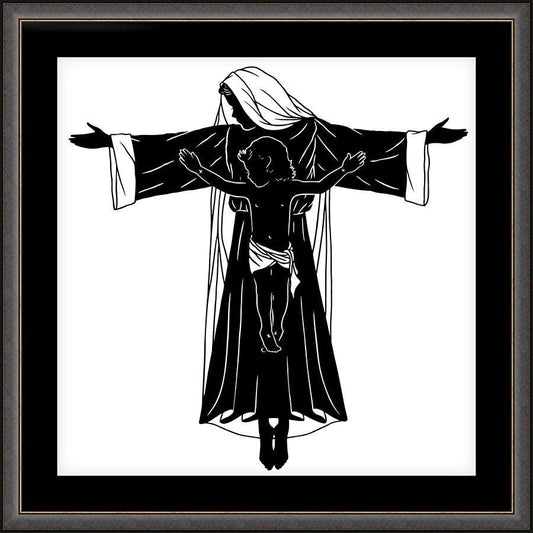 Wall Frame Espresso, Matted - Mary's Cross by D. Paulos